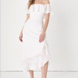 Pretty Perfect White Burnout Floral Off-the-Shoulder Midi Dress LULUS